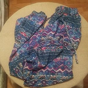 Large hippie pants, gathered ankles, drawstring